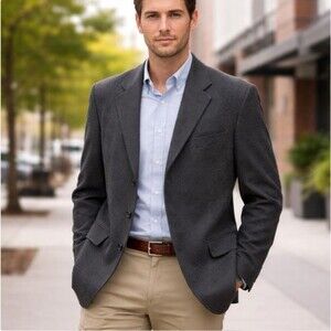 Vintage Oscar de la Renta Blazer 44R Gray 100% Wool Sport Coat Suit Jacket